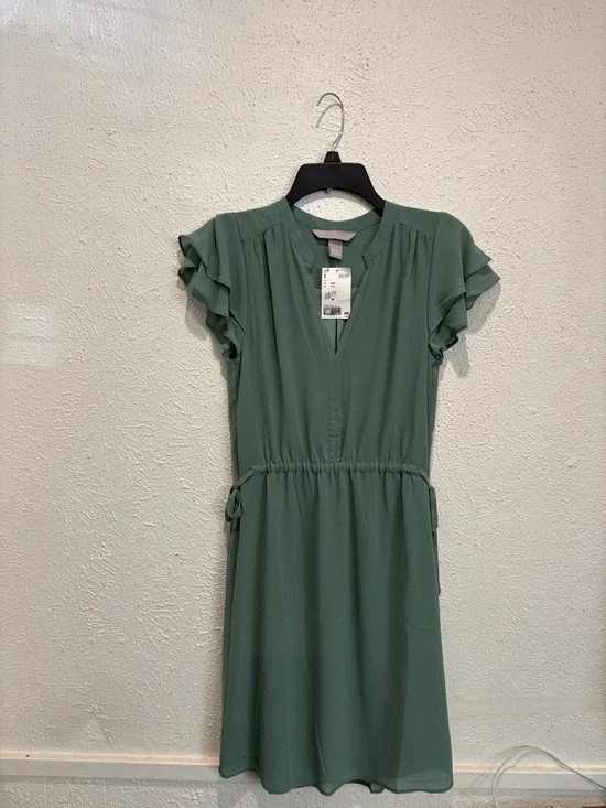 H&M Sage Green Midi Dress with Ruffle Sleeves - Picture 4 of 6